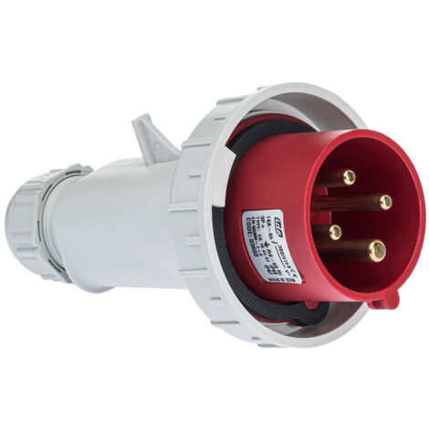 Prise mâle 3P+T 16A étanche IP67 – Résistance aux impacts IK08 – Pour chantiers humides – Tension 380V – Raccordement par borne à vis