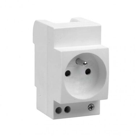 Prise modulaire 2 P+T 16A – Montage sur rail DIN – Mise à terre sécurisée – Pour coffret de communication – Nalto