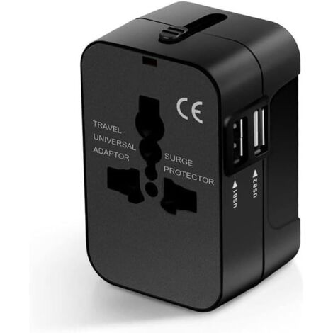 Prise Multi - pays convertisseur avec 2 ports USB pour emporter avec vous, indispensable pour les voyages à l'étranger (noir)-1pcs