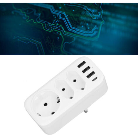 Prise multiple 7 en 1 Adaptateur triple 3 voies 3 Interfaces USB 1 Interface Type C Conversion AC100-250v--