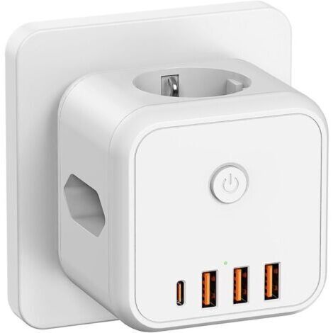 Prise Multiple Secteur USB Multiprise Murale, 7 en 1 Multiprise Cube Chargeur USB avec 3 Sorties AC 3680W, 1 Type C et 3 Ports USB, avec Interrupteur Idéal pour Salon Bureau Chambre