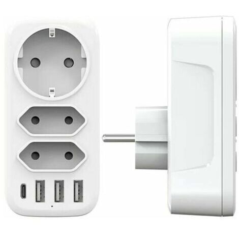 Prise Multiple USB, Multiprise Murale 3 Prises et 3 Ports USB 3A, Chargeur USB Multiple 6 en 1 4000W, Multiprise USB pour la Maison Le Bureau Les Voyages Compatible avec Phone, Portable,