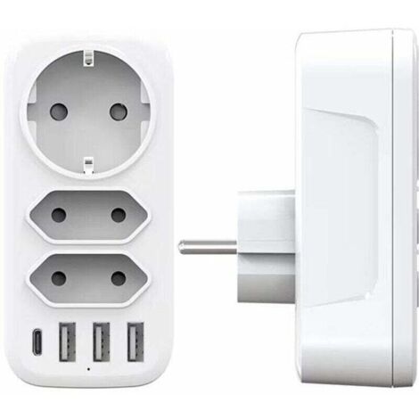 Prise Multiple USB, Multiprise Murale 3 Prises et 3 Ports USB 3A, Chargeur USB Multiple 6 en 1 4000W, Multiprise USB pour la Maison Le Bureau Les Voyages Compatible avec Phone, Portable,,