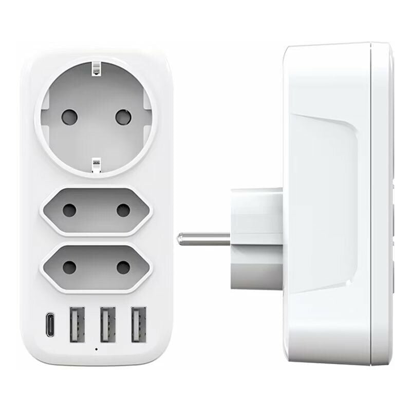 Prise Multiple USB, Multiprise Murale 3 Prises et 3 Ports USB 3A, Chargeur USB Multiple 6 en 1 4000W, Multiprise USB pour la Maison Le Bureau Les