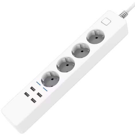 Prise multiprise intelligente avec commande vocale à distance via application mobile, prise USB, minuterie et compteur de temps intégrés, compatible avec les prises européennes (norme CEE 7/7), idéale