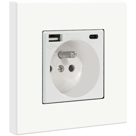 Prise Murale avec USB et 1 Type C,16A Prise de Courant Alternatif avec Panneau en Plastique,Multiprise Murale,Convient au Smartphone,à la Tablette