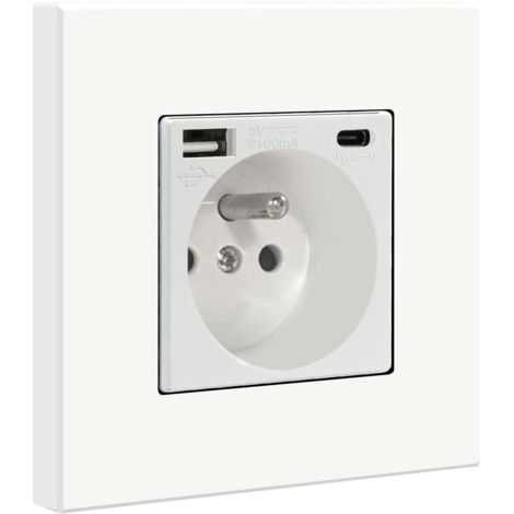 Prise Murale avec USB et 1 Type C,16A Prise de Courant Alternatif avec Panneau,Multiprise Murale(Max 2.1A),Convient au Smartphone,à la Tablette