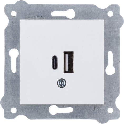 Prise murale double chargeur USB Type-C + Type-A blanc bornes à vis 277/01E EXEN
