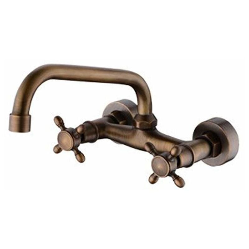 Prise murale en Bronze, entièrement en cuivre, robinet mural antique rotatif d'eau chaude et froide, rétro