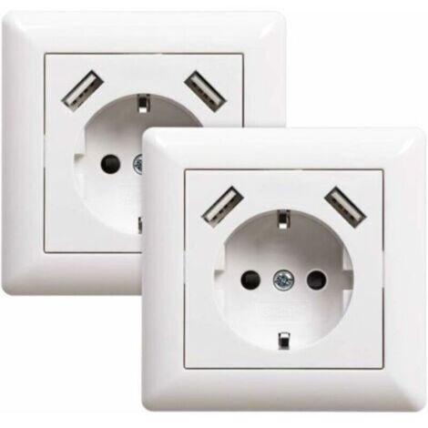 Prise murale encastrée 2P + USB – Système 55, blanc brillant, 2 prises électriques avec ports USB intégrés