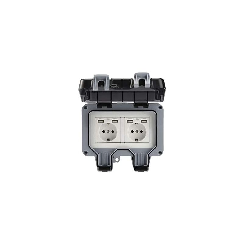 Prise murale extérieure double avec USB étanche résistante prise électrique avec boîte murale (double)