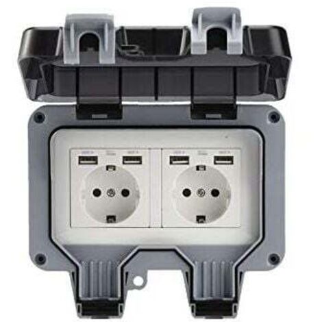 Prise murale extérieure double avec USB, étanche, résistante, prise électrique avec boîte murale (double) - accessoire de domotique