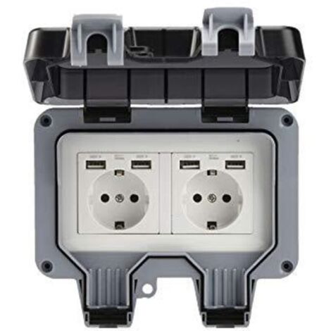 Prise murale extérieure double avec USB étanche résistante prise électrique avec boîte murale (double)dyk-alovez
