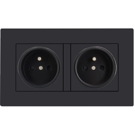 Prise murale monobloc prise de courant ca 2 ensembles cadre en verre trempé norme française 16 ampères 250 V noir-14686mm