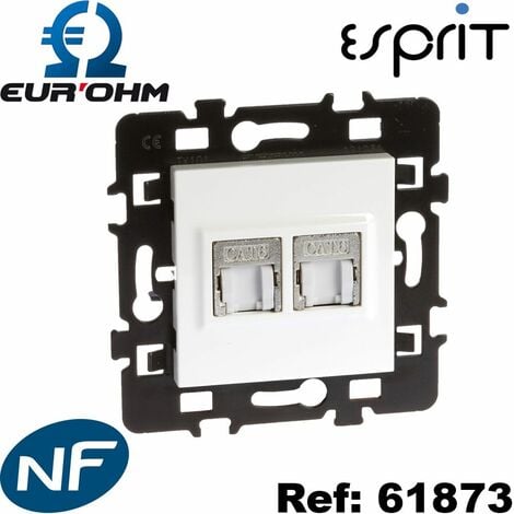 Prise murale RJ45 blanche simple ou double ESPRIT - Type de Prise RJ45 - Double prise RJ45 STP Cat6 Grade 3