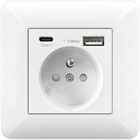 Prise Murale Type 86 USB-A + USB-C  16A 220-250V 5V 2100mA Blanc  Maison & Bureau