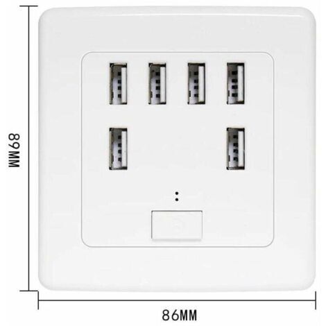 Prise murale USB universelle avec 6 ports intégrés, panneau de charge 220 V 4 A, compatible avec la charge rapide.