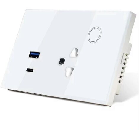 Prise murale WiFi Tuya 16A avec port USB Type-C, blanche, prise européenne.