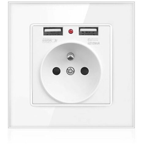 Prise Murale,Prise Electrique Murale Avec Double Usb - Chargeur Pour Iphone/Android Prise Française MINKUROW
