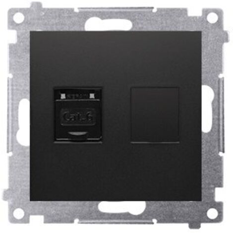 Prise ordinateur simple RJ45 catégorie 6 avec obturateur anti-poussière (module), noir mat Simon54