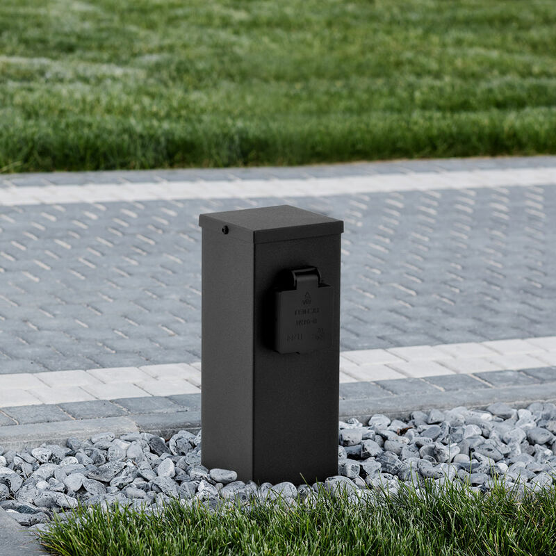 Etc-shop - Prise pilier extérieur Prise de jardin 2 voies pour répartiteur extérieur sur pilier, acier inoxydable noir, LxH 12,5x22 cm, terrasse