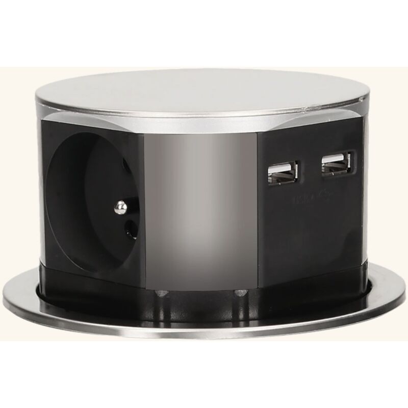 Prise plan de travail ruby - Bloc 3 prises + 1 usb-a + 1 usb-c rétractable inox