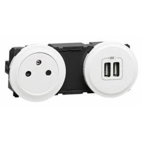 Prise précablée Surface 2 P+T 16A + chargeur USB - complet Blanc