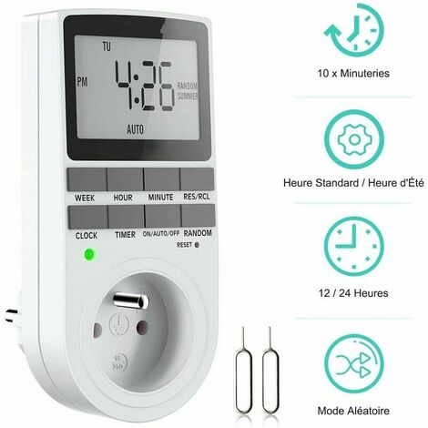 Minuterie numérique 16a / 3680w Prise électrique 16 programmes  configurables Antivol aléatoire 24h / 7d