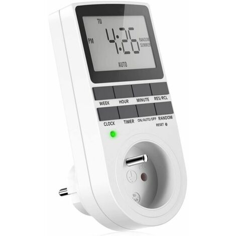 Prise Programmable Digitale,  Minuterie Numérique Hebdomadaire avec Ecran LCD, Minuterie Prise Electrique 12H/24H/7Jours, Économie d'Energie Pour L'électroménagers et L'éclairage (1 Pack)