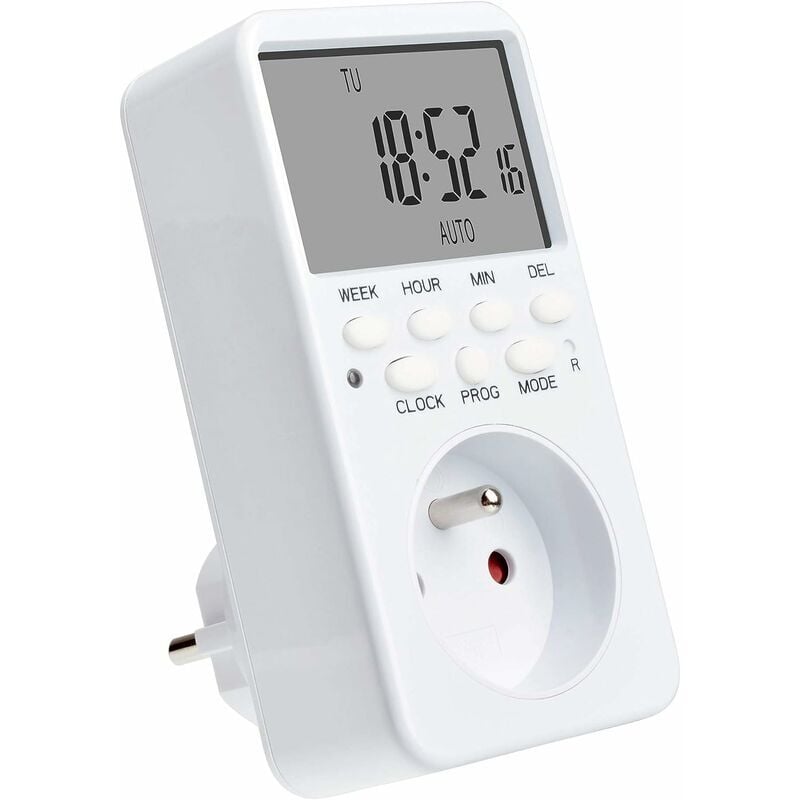 Prise Programmable Digitale, Programmateur Prise Électrique Hebdomadaire avec 20 Programmes, 24H Minuteur Prise avec LCD Écran Économie d'Energie