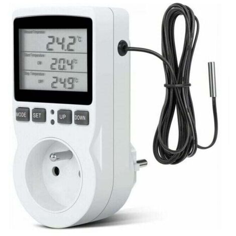 Prise programmable -Prise Thermostat, Prise Minuteur Digital, Prise Programmable Digitale avec Sonde, Minuterie Numérique Programmable, Prise Thermostat chauffage pour Serre, Aquarium