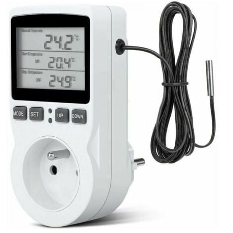 IKODM Prise programmable -Prise Thermostat, Prise Minuteur Digital, Prise Programmable Digitale avec Sonde, Minuterie Numérique Programmable, Prise Thermostat chauffage pour Serre, Aquarium