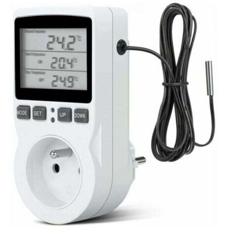 Prise programmable -Prise Thermostat, Prise Minuteur Digital, Prise Programmable Digitale avec Sonde, Minuterie Numérique Programmable, Prise Thermostat chauffage pour Serre, Aquarium