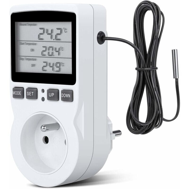 Prise programmable -Prise Thermostat, Prise Minuteur Digital, Prise Programmable Digitale avec Sonde, Minuterie Numérique Programmable, Prise