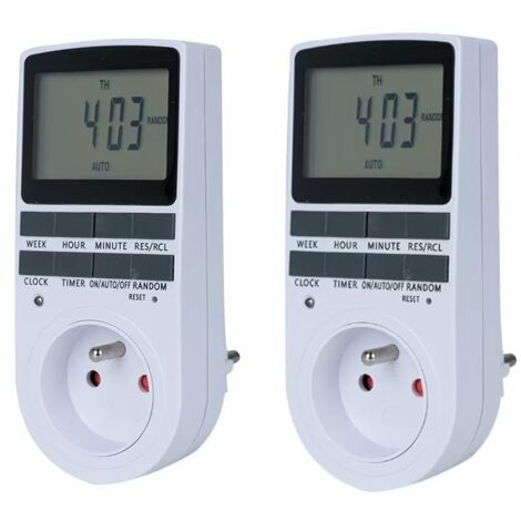 Prise Programmable Version Française Programmateur Prise Electrique et Digitale Minuterie Prise Numérique avec 10 Programmes à 12H/24H/7Jours, Mode Aléatoire Antivol— (Paquet de 2)