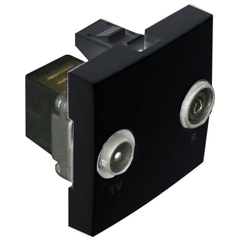 Prise R - TV - 2 modules pour goulotte - Couleur matériel - Noir mat