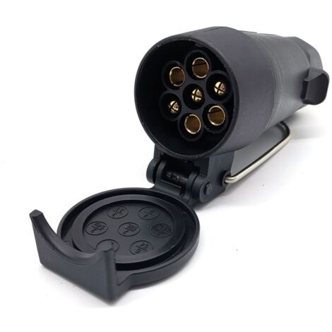 Prise Remorque 7 Broches Female avec Valve de Protection, Fiche Adaptateur Caravan 7 Plots Femelle Peut être Suspendu - Noir