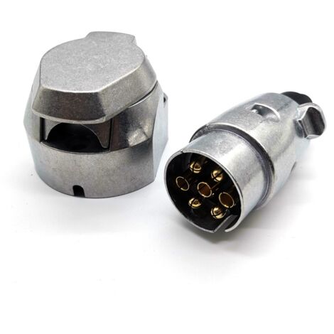 Prise Remorque 7 Broches Métal et Fiche Électrique remorque, Prise Attelage 7 Broches Femelle 12V Connecteur Prise Remorque Male 7 Broches Alliage D'aluminium Étanche pour Camion RV Bateau