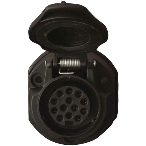 Prise remorque femelle étanche 13 plots – PVC noir – Tension 12V pour feux et clignotants – Connexion sécurisée – Peraline