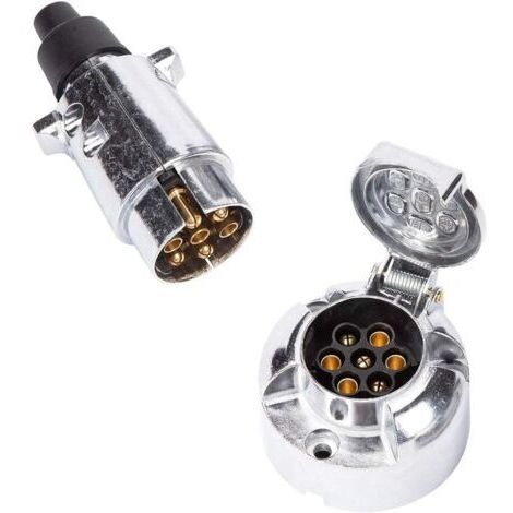Prise Remorque & Prise 7 Broches Métal, 12V Étanche Prise pour Remorque 7 Broches Mate Prise Attelage 7 Broches, Prise Remorque 7 Broches Convient Aux Camion/RV/Voiture (Alliage d'aluminium)