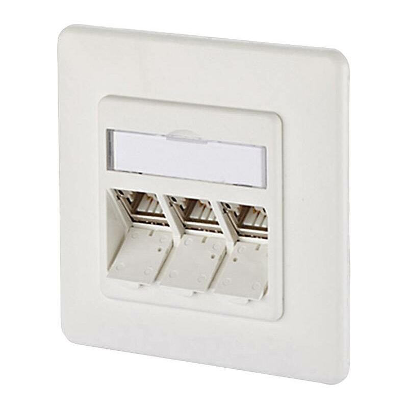 Prise réseau encastré insert avec plaque centrale et châssis cat 6a 3 ports Metz Connect 1309131002-E blanc pur R45382