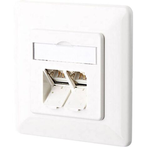 Prise réseau encastré insert avec plaque centrale et châssis CAT 6a 2 ports Metz Connect 130C381002-I blanc pur R07374