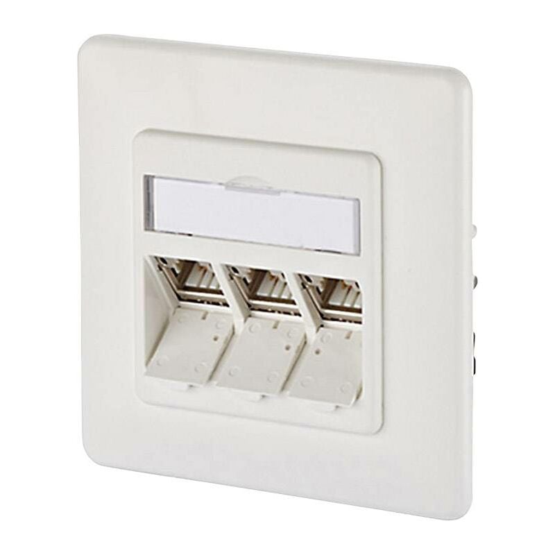 Prise réseau encastré insert avec plaque centrale et châssis cat 6a 3 ports Metz Connect 130B12D31002-E blanc pur R68393