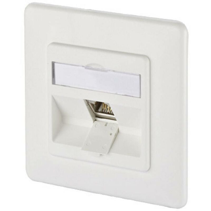 Prise réseau encastré insert avec plaque centrale et châssis cat 6a 1 port Metz Connect 1309111002-E blanc pur R68390
