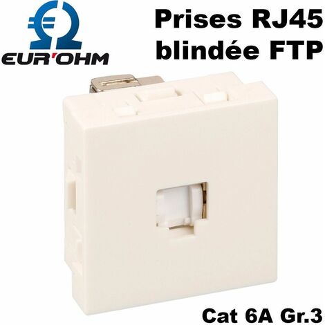 Prise RJ45 blindée FTP format 45x45 blanche