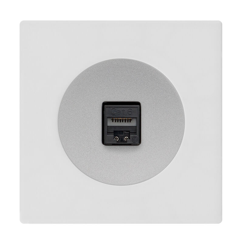 Prise RJ45 CAT6 alu glossy dom + plaque simple blanc Fontini