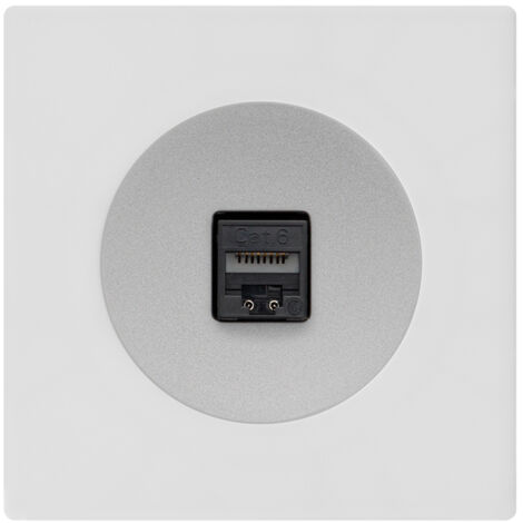 Prise RJ45 CAT6 ALU glossy DOM + plaque simple blanc - FONTINI