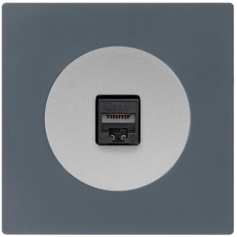 Prise RJ45 CAT6 ALU glossy DOM + plaque simple blue grey - FONTINI