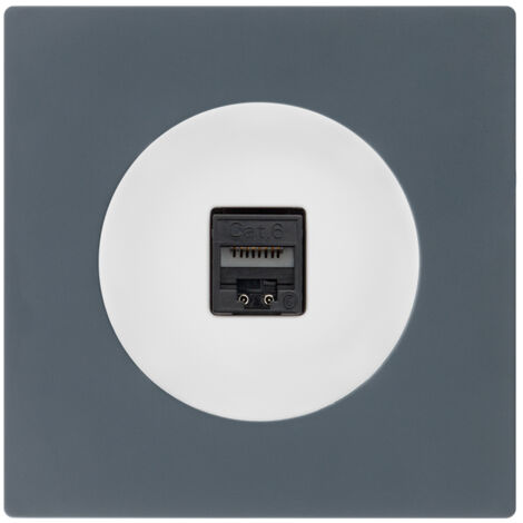 Prise RJ45 CAT6 blanc glossy DOM + plaque simple blue grey - FONTINI