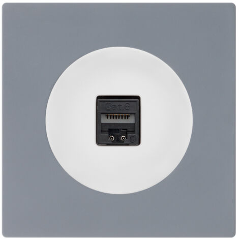 Prise RJ45 CAT6 blanc glossy DOM + plaque simple gris - FONTINI